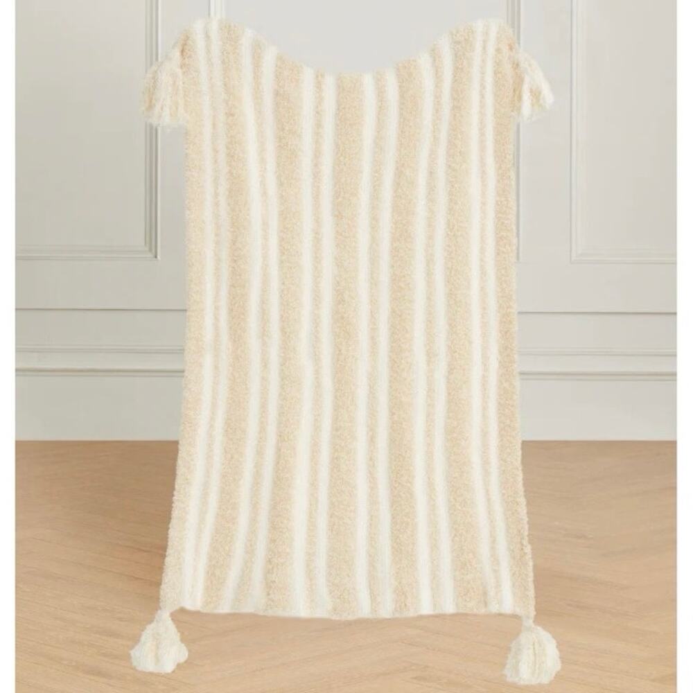 Styled Collection Lemon Butter Yellow 3D Stripes Tassel Stroller Blanket NEW